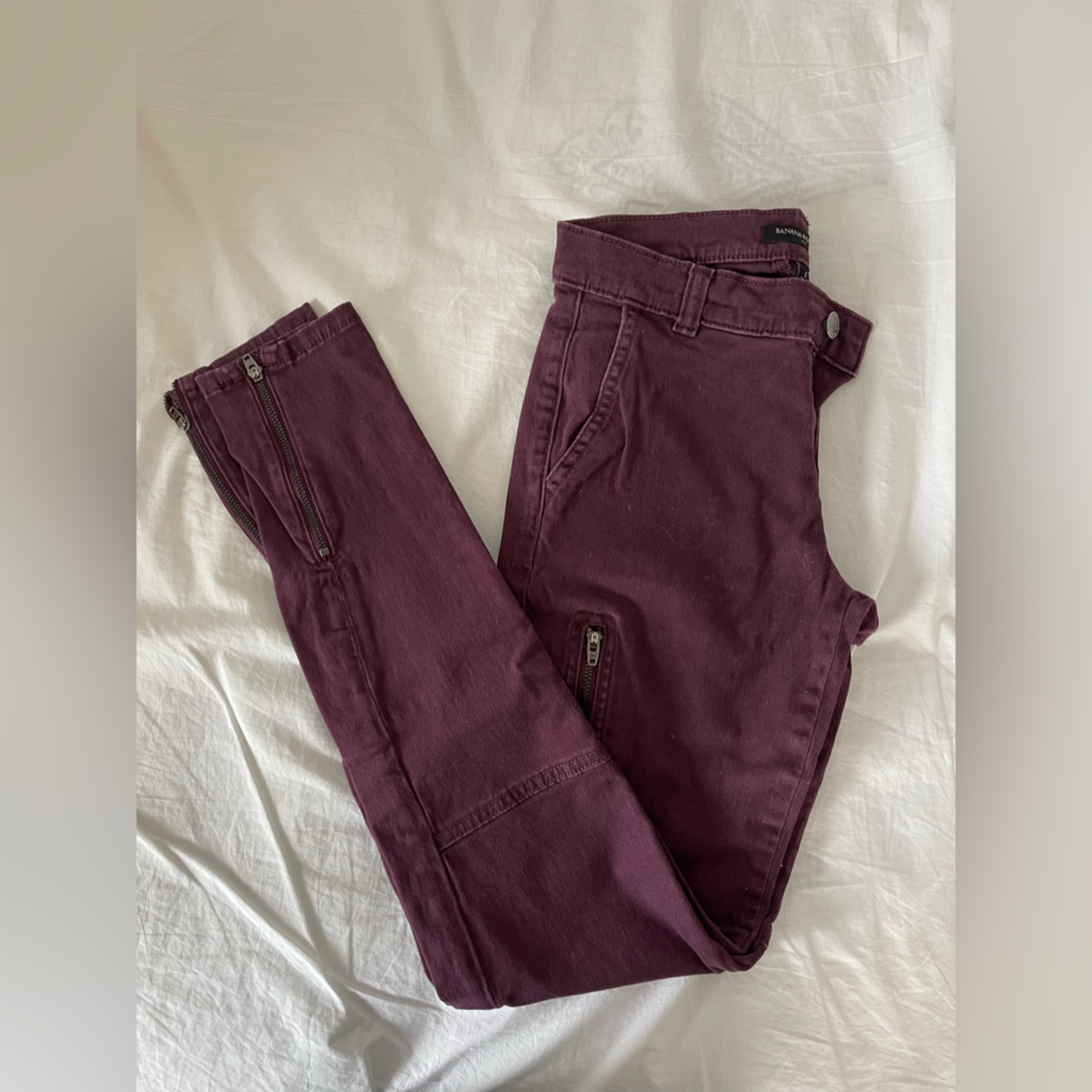 Maroon Banana Republic Skinny Zipper Pants